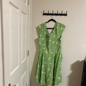Vibrant Green Avocado Pattern Midi Dress